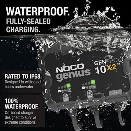 NOCO NOCO Genius GENPRO10X2: 2-Bank, 20A Onboard Battery Charger - 10A Per Bank, 12V Waterproof Marine - Outdoor Depot