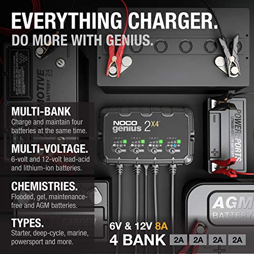 NOCO NOCO GENIUS2X4: 8A 4-Bank Smart Battery Charger (2A/Bank) - 6V/12V Automatic Maintainer, Trickle - Outdoor Depot