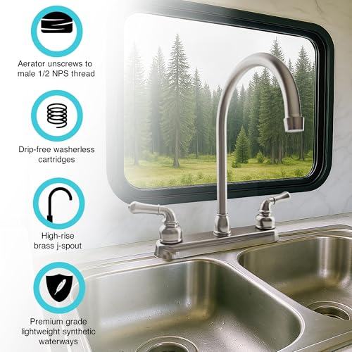 Dura Faucet Dura Faucet DF-PK330HC-SN RV J-Spout Kitchen Sink Faucet (Brushed Satin Nickel) - Outdoor Depot