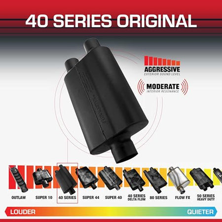 Flowmaster Flowmaster 40 Series Original Chambered Muffler – 3.00” Center In / 2.50” Dual Out – Aggressive - Outdoor Depot