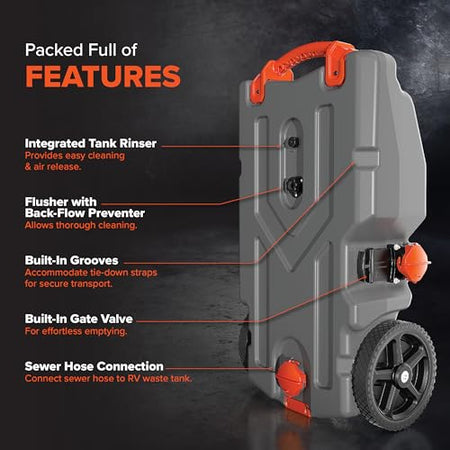 Camco Camco Rhino 36-Gallon RV Tote Tank - Features Large Heavy-Duty No-Flat Wheels & Built-in Gate Valve - - Outdoor Depot
