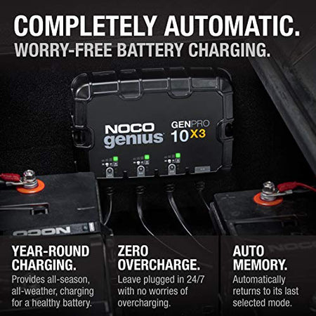 NOCO NOCO Genius GENPRO10X3, 3-Bank, 30A (10A/Bank) Smart Marine Battery Charger, 12V Waterproof Onboard - Outdoor Depot