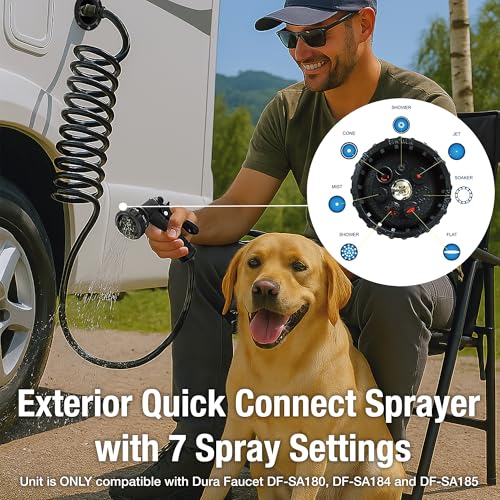 Dura Faucet Dura Faucet DF-SA187-BK RV Exterior Quick Connect Sprayer with 7 Spray Settings and Coiled Hose - Outdoor Depot