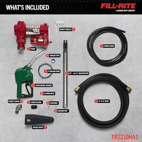 Fill-Rite Fill-Rite FR1210HA1 12V 15 GPM Fuel Transfer Pump with Discharge Hose & Automatic Nozzle, Green - - Outdoor Depot