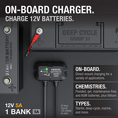 NOCO NOCO Genius GEN5X1: 1-Bank, 5A Onboard Battery Charger - 5A Per Bank, 12V Waterproof Marine Charger - Outdoor Depot
