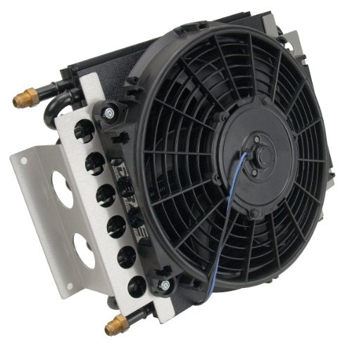 Derale Fluid Cooler and Fan, 15-3/4 x 11-1/2 x 5 in, Tube Type, 6 AN Male Inlet/Outlet, Fittings, - Outdoor Depot