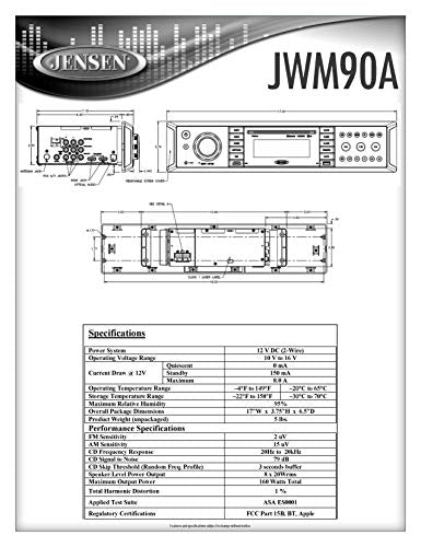 Jensen Jensen JWM90A Slimline 3-Zone Source Theater-Style Bluetooth Wallmount Stereo with App Control, - Outdoor Depot