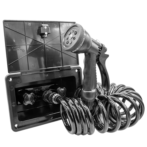 Dura Faucet Dura Faucet DF-SA189-BK RV Exterior Quick Connect Detachable Sprayer, Hose, Port, and Spray Box - Outdoor Depot