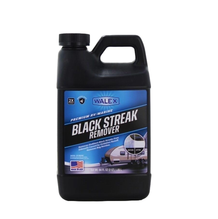 Walex Premium RV/Marine Black Streak Remover - Powerful Exterior Cleaner for RVs, Campers, and Boats, Restores Original Shine, Removes Tough Stains & Scuff Marks, Easy Application, 64 oz