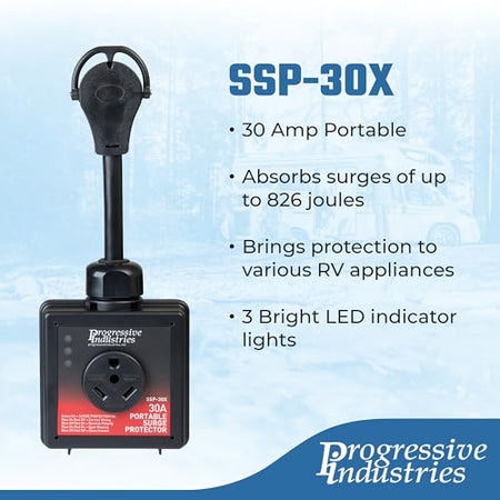 Progressive Industries Progressive Industries SSP-30X Portable RV Smart Surge Protector, Black, 30 Amp - Outdoor Depot