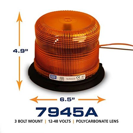 ECCO ECCO 7945A 7945 Series Pulse 2 Beacon Light 3 Bolt / 1 Inch Pipe Mount, Amber - Outdoor Depot