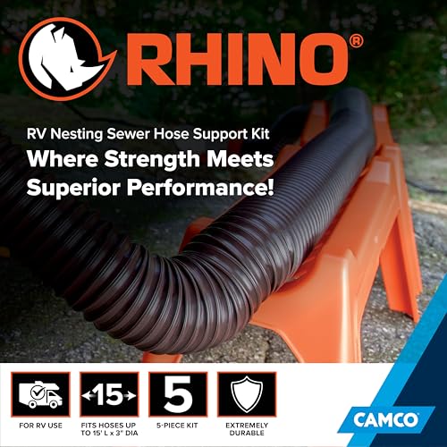 Camco Camco Rhino RV Sewer Hose Support Kit - Extends Over Uneven Terrain for Easy Drainage - Supports Up to - Outdoor Depot