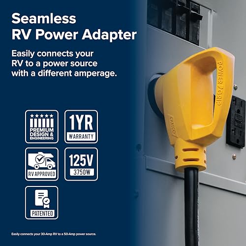 Camco Camco PowerGrip Dogbone RV Electrical Adapter - Features Heavy-Duty 50-Amp Male and 30-Amp Female - Outdoor Depot