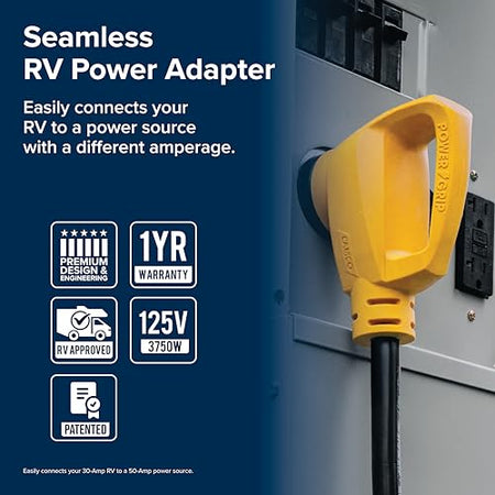 Camco Camco PowerGrip Dogbone RV Electrical Adapter - Features Heavy-Duty 50-Amp Male and 30-Amp Female - Outdoor Depot