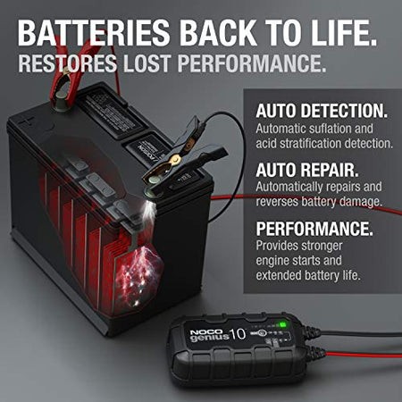 NOCO NOCO GENIUS10: 10A 6V/12V Smart Battery Charger – Automatic Maintainer, Trickle Charger & Desulfator - Outdoor Depot