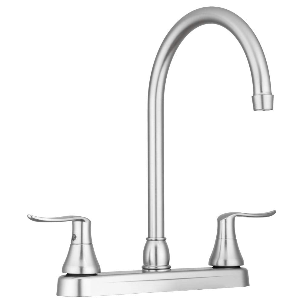 Dura Faucet Dura Faucet DF-PK330HLH-SN RV Elegant J-Spout Swivel Kitchen Sink Faucet, Two Handle (Brushed - Outdoor Depot