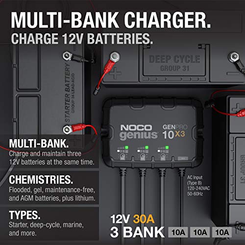 NOCO NOCO Genius GENPRO10X3, 3-Bank, 30A (10A/Bank) Smart Marine Battery Charger, 12V Waterproof Onboard - Outdoor Depot