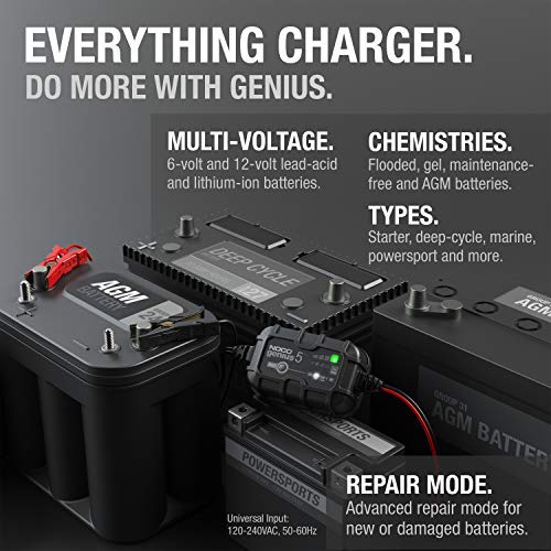 NOCO NOCO GENIUS5: 5A 6V/12V Smart Battery Charger – Automatic Maintainer, Trickle Charger & Desulfator with - Outdoor Depot