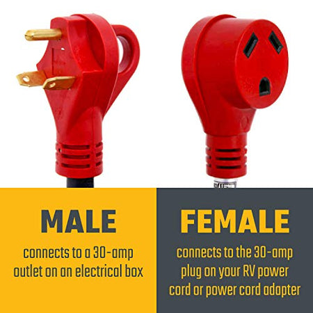 Valterra Valterra A10-3025EH Mighty Cord RV 30-Amp Extension Cord, 25 ft., Red - Outdoor Depot