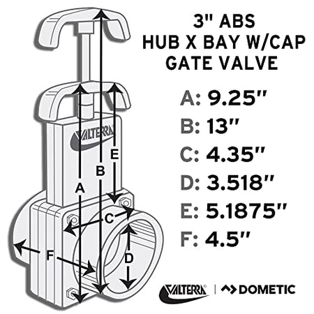 Valterra Valterra T50 3" Hub x 3" Bay with Cap Valve Assembly,Black - Outdoor Depot