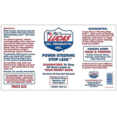 Lucas Oil Lucas Oil 10011 Power Steering Stop Leak - 1 Quart - Outdoor Depot