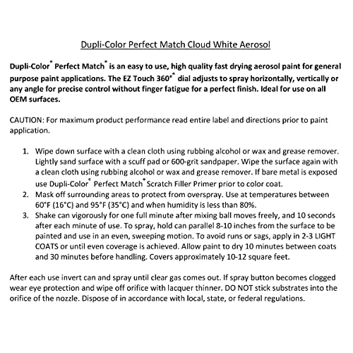 Dupli-Color Dupli-Color Perfect Match Premium Automotive Paint, Cloud White, 8 oz - Outdoor Depot