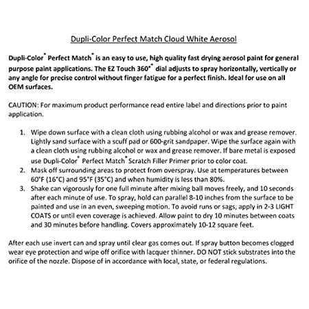 Dupli-Color Dupli-Color Perfect Match Premium Automotive Paint, Cloud White, 8 oz - Outdoor Depot