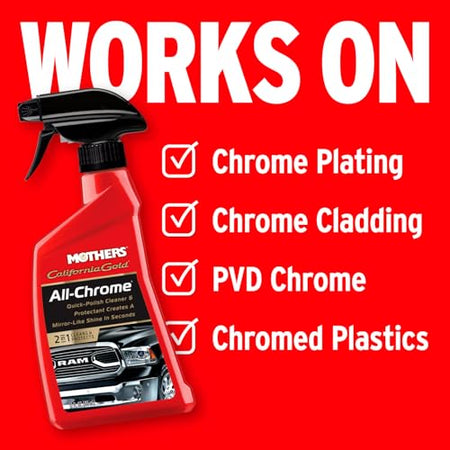 Mothers Mothers California Gold All-Chrome, 12 oz. – Cleans & Polishes Chrome, PVD & Chromed Plastics, - Outdoor Depot