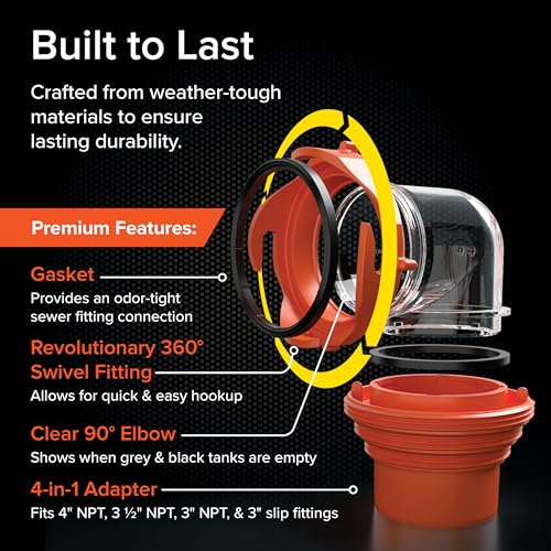 Camco Camco RhinoFlex Clear RV Sewer Hose Elbow with 4-in-1 Adapter - Features a 360-Degree Fitting Rotation - Outdoor Depot