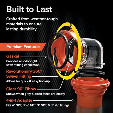 Camco Camco RhinoFlex Clear RV Sewer Hose Elbow with 4-in-1 Adapter - Features a 360-Degree Fitting Rotation - Outdoor Depot