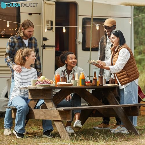 Dura Faucet Dura Faucet RV Streamline Squared-Arc Single Handle Kitchen Sink Faucet - Optional Deck Plate - Outdoor Depot