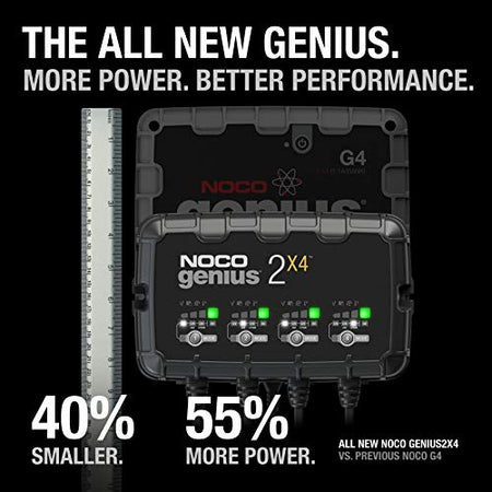 NOCO NOCO GENIUS2X4: 8A 4-Bank Smart Battery Charger (2A/Bank) - 6V/12V Automatic Maintainer, Trickle - Outdoor Depot