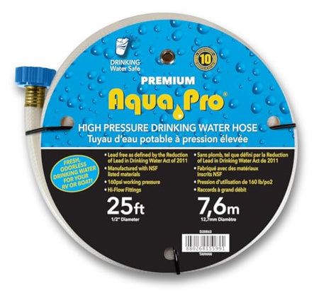 Aquapro Aqua Pro W20863 Fresh Water Hose WATER HOSES RV, 1/2 Inch Diameter, 25 Foot Length, NSF Approved, - Outdoor Depot