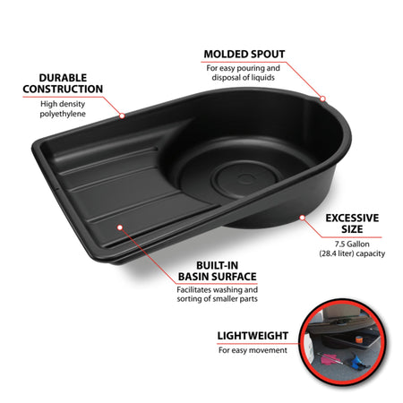 Performance Tool Performance Tool W4072 Black Extra Large Portable 7.5 Gallon Oil Drain Pan, (28.4 L) - Outdoor Depot