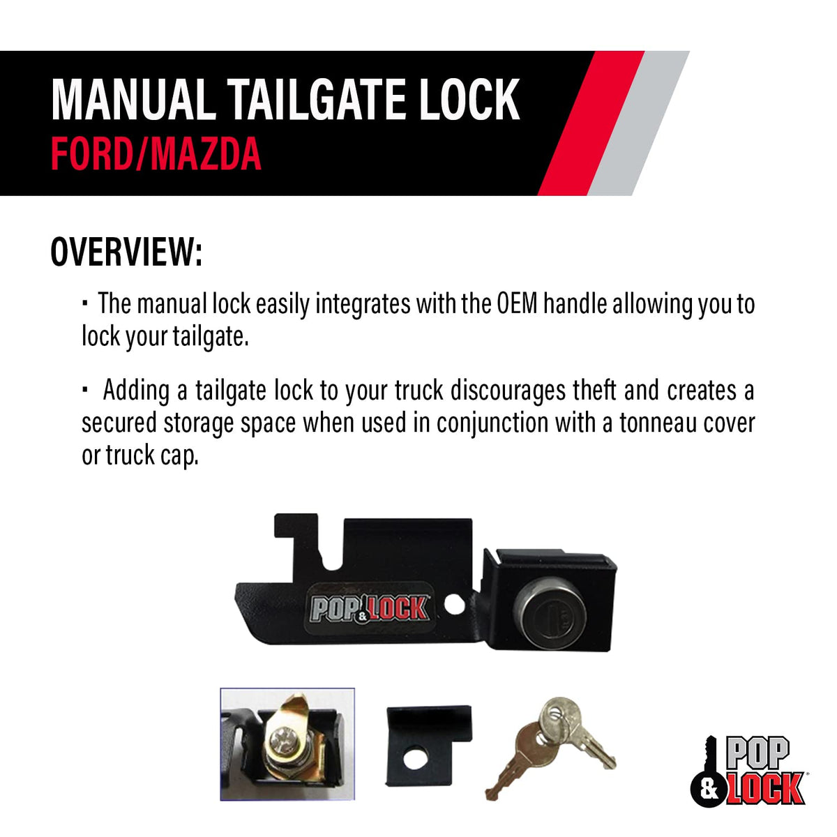 Pop & Lock Pop & Lock – Manual Tailgate Lock for Ford F150, Fits 1987 to 1996 - Works Only with Factory - Outdoor Depot