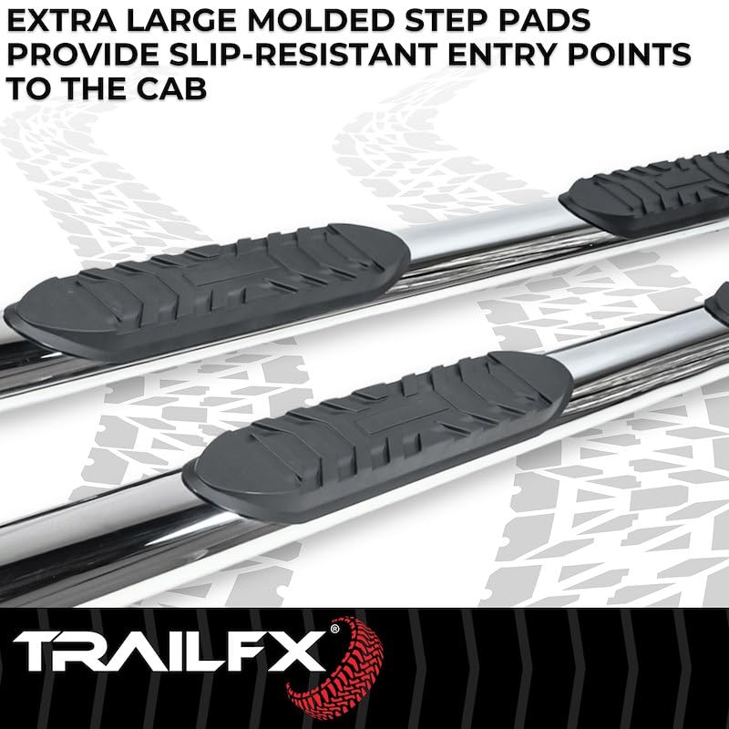 Trailfx TrailFX Nerf Bar Side Steps Fits Ram 1500 Crew Cab 2011–2018 Polished Stainless Steel with Step Pads - Outdoor Depot