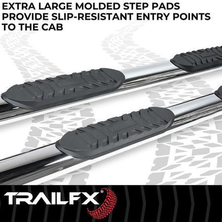 Trailfx TrailFX Nerf Bar Side Steps Fits Ram 1500 Crew Cab 2011–2018 Polished Stainless Steel with Step Pads - Outdoor Depot