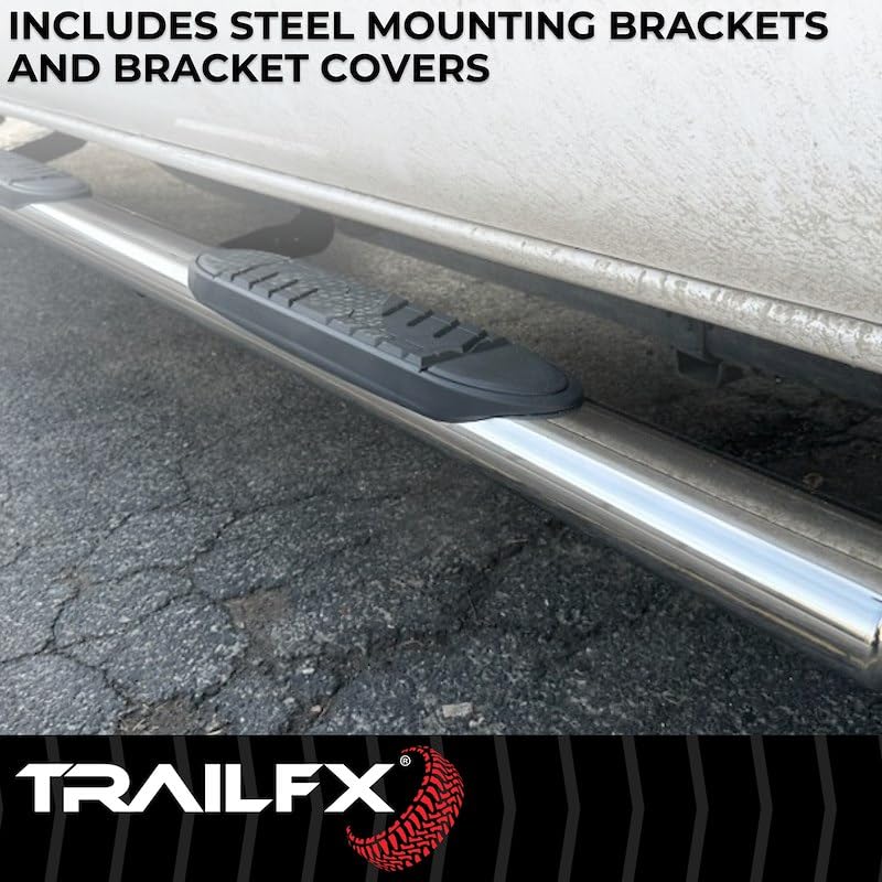 Trailfx Truck Running Boards Fits Ram 1500 Crew Cab 2011-2018 Oval 5 Inch Straight Nerf Bars with Step Pads - Outdoor Depot