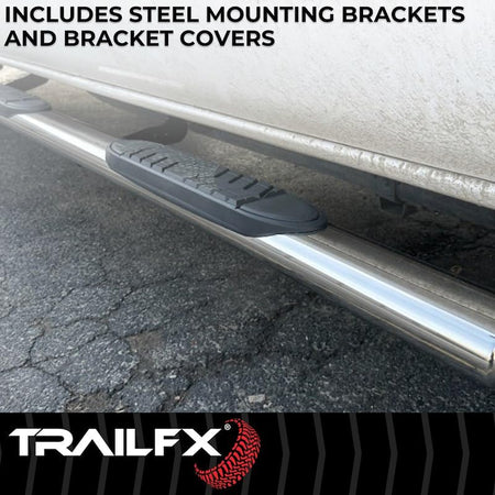 Trailfx Truck Running Boards Fits Ram 1500 Crew Cab 2011-2018 Oval 5 Inch Straight Nerf Bars with Step Pads - Outdoor Depot