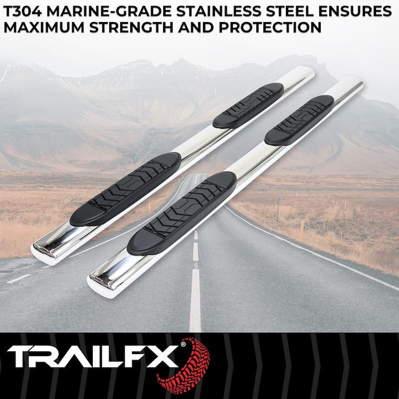 Trailfx Truck Running Boards Fits Ram 1500 Crew Cab 2011-2018 Oval 5 Inch Straight Nerf Bars with Step Pads - Outdoor Depot
