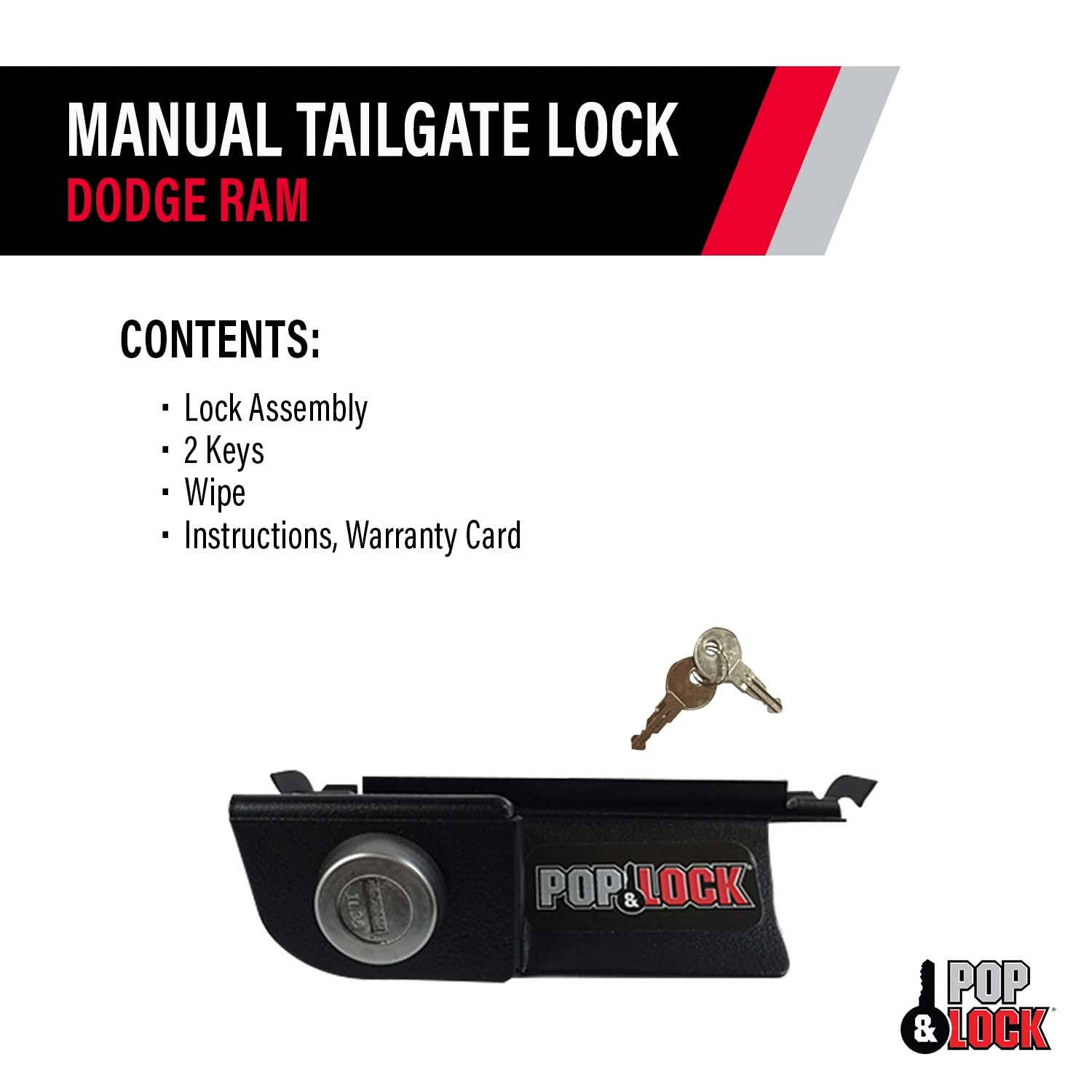 Pop & Lock Pop & Lock – Manual Tailgate Lock for Dodge Ram 1500, 2500, and 3500, Fits 2002 to 2008 (Chrome, - Outdoor Depot