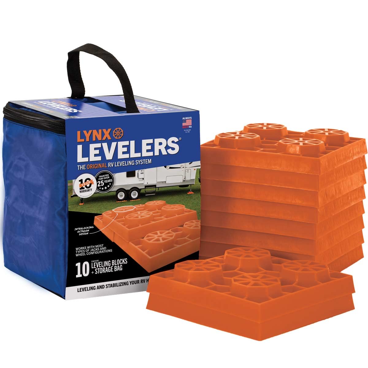 Tri-Lynx Tri-Lynx Lynx Levelers RV/Trailer/Motorhome/Vanlife interlocking Leveling Blocks with Nylon Storage - Outdoor Depot