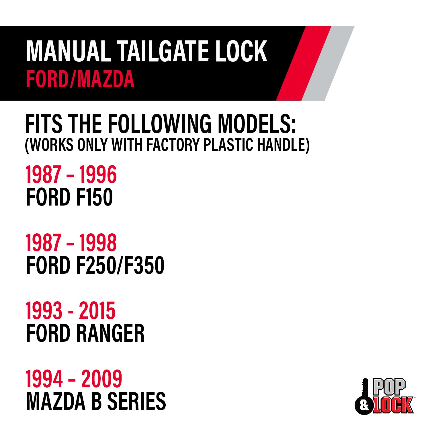 Pop & Lock Pop & Lock – Manual Tailgate Lock for Ford F150, Fits 1987 to 1996 - Works Only with Factory - Outdoor Depot