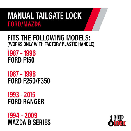 Pop & Lock Pop & Lock – Manual Tailgate Lock for Ford F150, Fits 1987 to 1996 - Works Only with Factory - Outdoor Depot