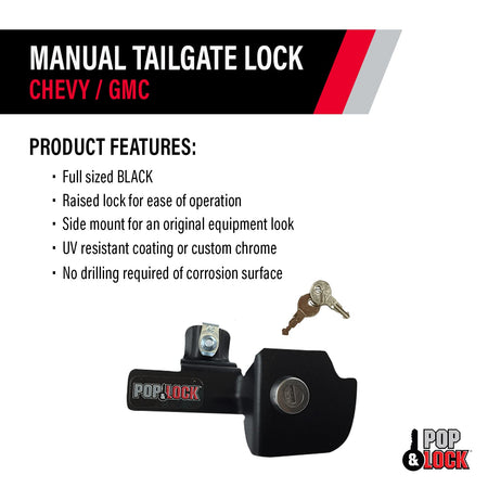 Pop & Lock Pop & Lock – Manual Tailgate Lock for Chevy Silverado and GMC Sierra, Fits 1999 to 2007 Models - Outdoor Depot