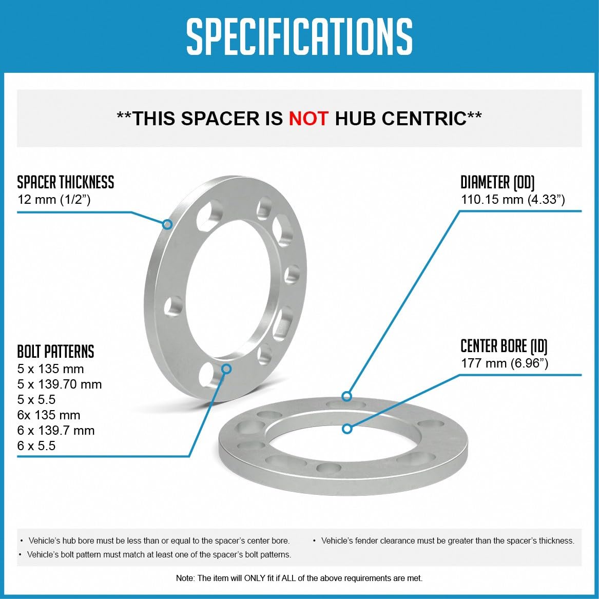 Wheel Accessories Parts Wheel Accessories Parts 2 Pcs Die Cast Wheel Spacers 12mm 1/2" Thick Fits Bolt - Outdoor Depot