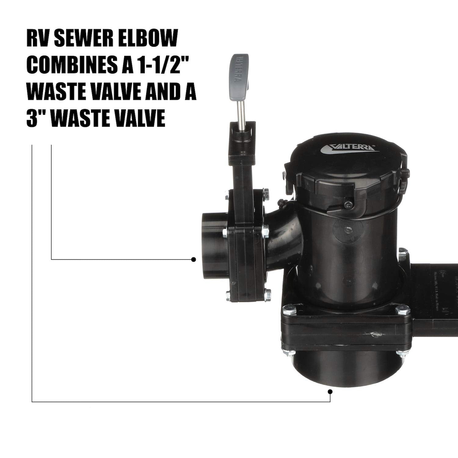 Valterra Valterra San Tee Double Rotating Valve, Mess-Free Waste Valve for RV's, Campers, Trailers, 3" x - Outdoor Depot