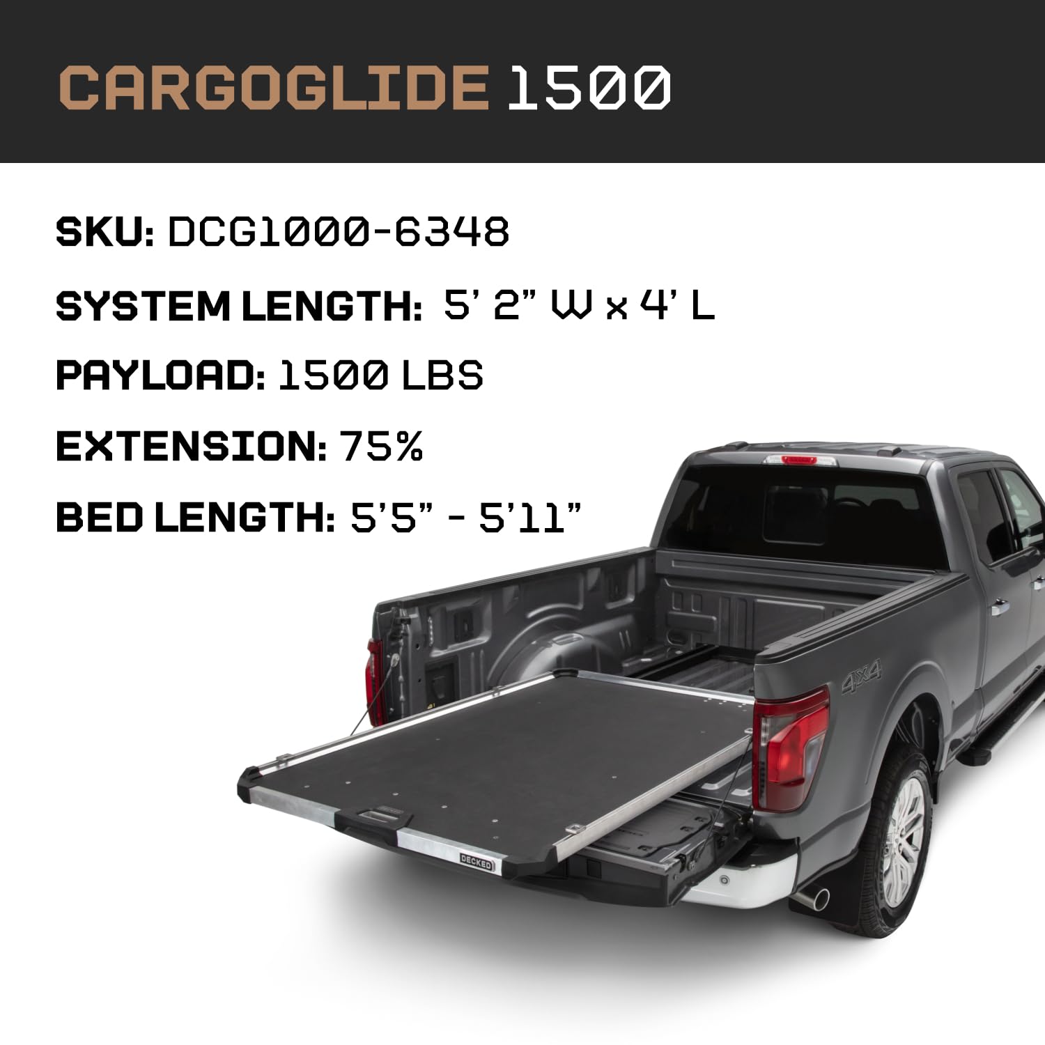DECKED CargoGlide Truck Bed Slide – 1500 lb Capacity, 75% Extension – Heavy-Duty Pickup Cargo Slide for Easy - Outdoor Depot