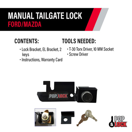 Pop & Lock Pop & Lock – Manual Tailgate Lock for Ford F150, Fits 1987 to 1996 - Works Only with Factory - Outdoor Depot