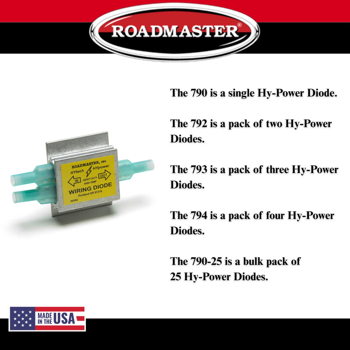 Roadmaster Roadmaster 794 Pack of 4 Hy-Power Diodes Compatible with RVs & Flat Towed Vehicles | Prevents - Outdoor Depot